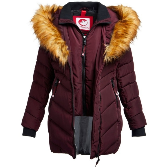 Canada Weather Gear Jackets & Blazers - CANADA WEATHER GEAR Cranberry Faux Fur Trim Parka